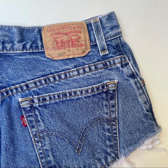 Levi’s 550 Fringe Cut Off Blue Denim Shorts 12 - Picture 4 of 5